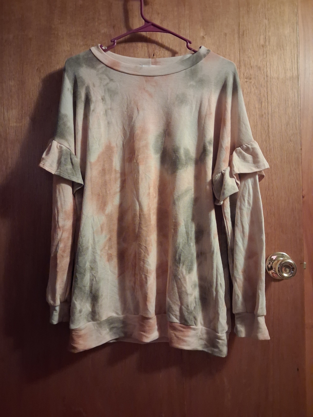 First Love Tie-Dye Ruffle Sleeve Sweatshirt - Orange & Grey